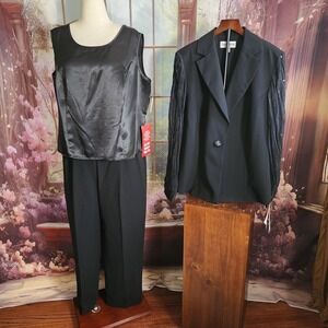 Danny & Nicole Whimsygoth Black Y2K 3-Piece Suit Set Sheer Sequin Sleeve 18W